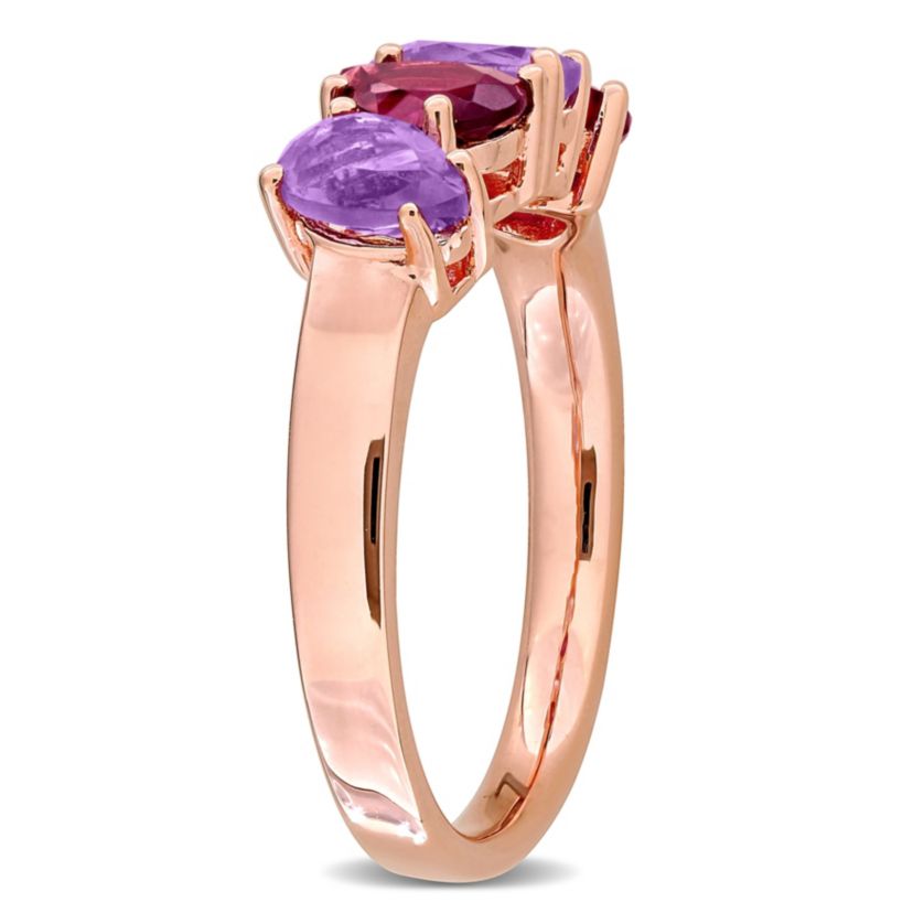 Amethyst & Rhodolite Ring in Rose Plated Sterling Silver