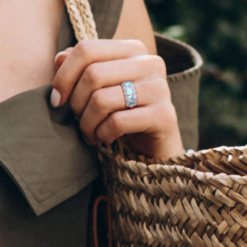 Sky Blue & White Topaz Ring in Sterling Silver
