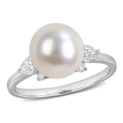 Belk & Co Diamond & 8-8.5mm White South Sea Cultured Pearl Ring in 14K White Gold