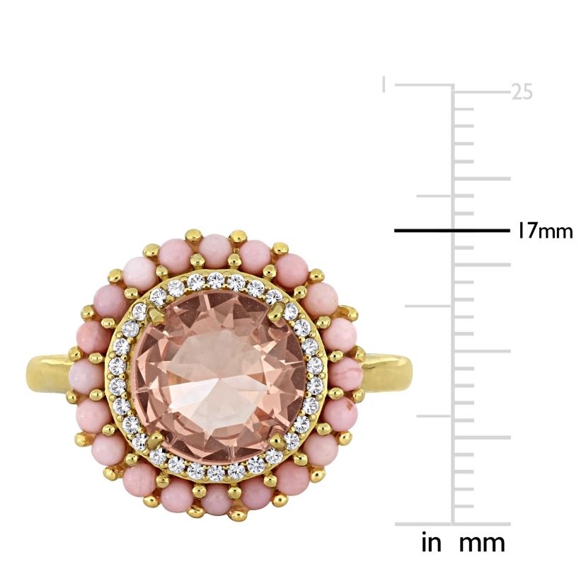 Lab Created Created White Sapphire, Glass Morganite Orange & Pink Opal Ring in Yellow Plated Sterling Silver
