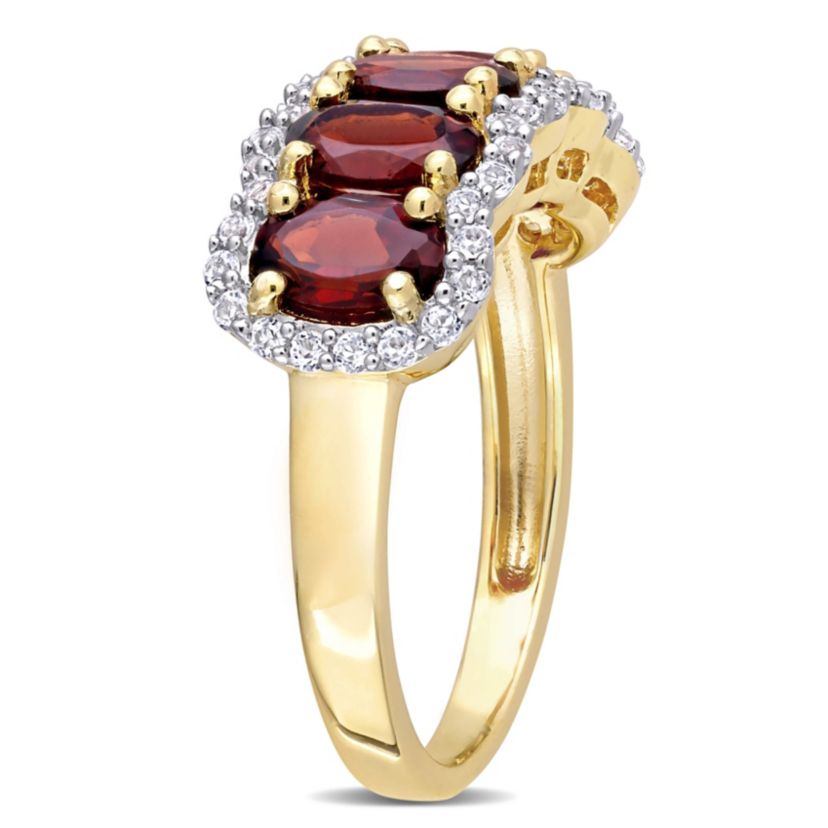 Garnet & White Topaz Ring in Yellow Plated Sterling Silver