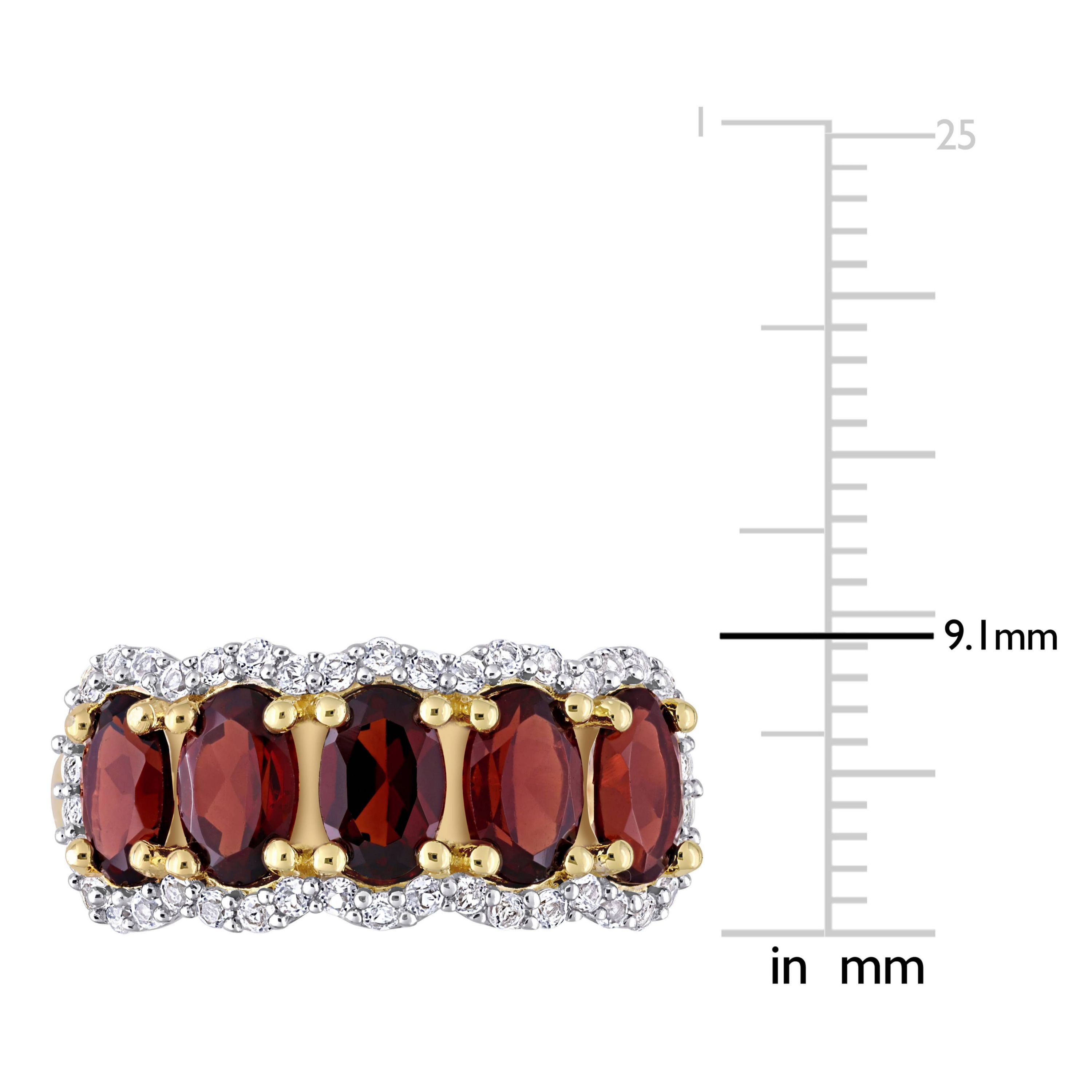 Garnet & White Topaz Ring in Yellow Plated Sterling Silver
