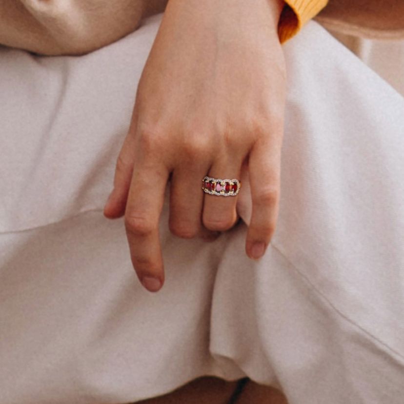 Garnet & White Topaz Ring in Yellow Plated Sterling Silver