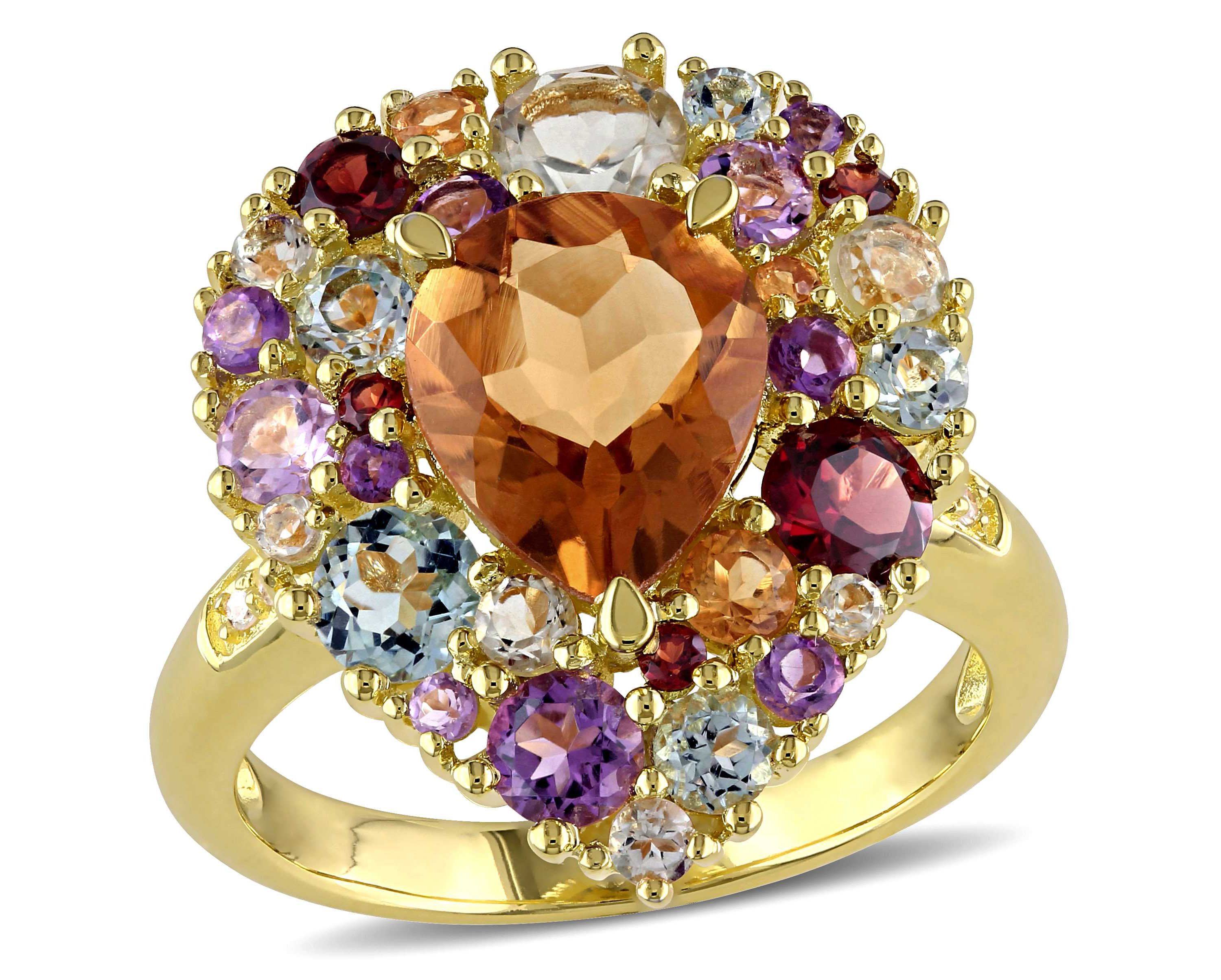 Diamond & Multi Gemstone Ring in Yellow Plated Sterling Silver