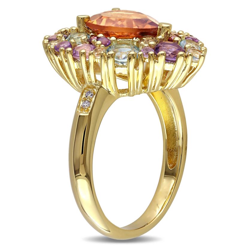 Diamond & Multi Gemstone Ring in Yellow Plated Sterling Silver