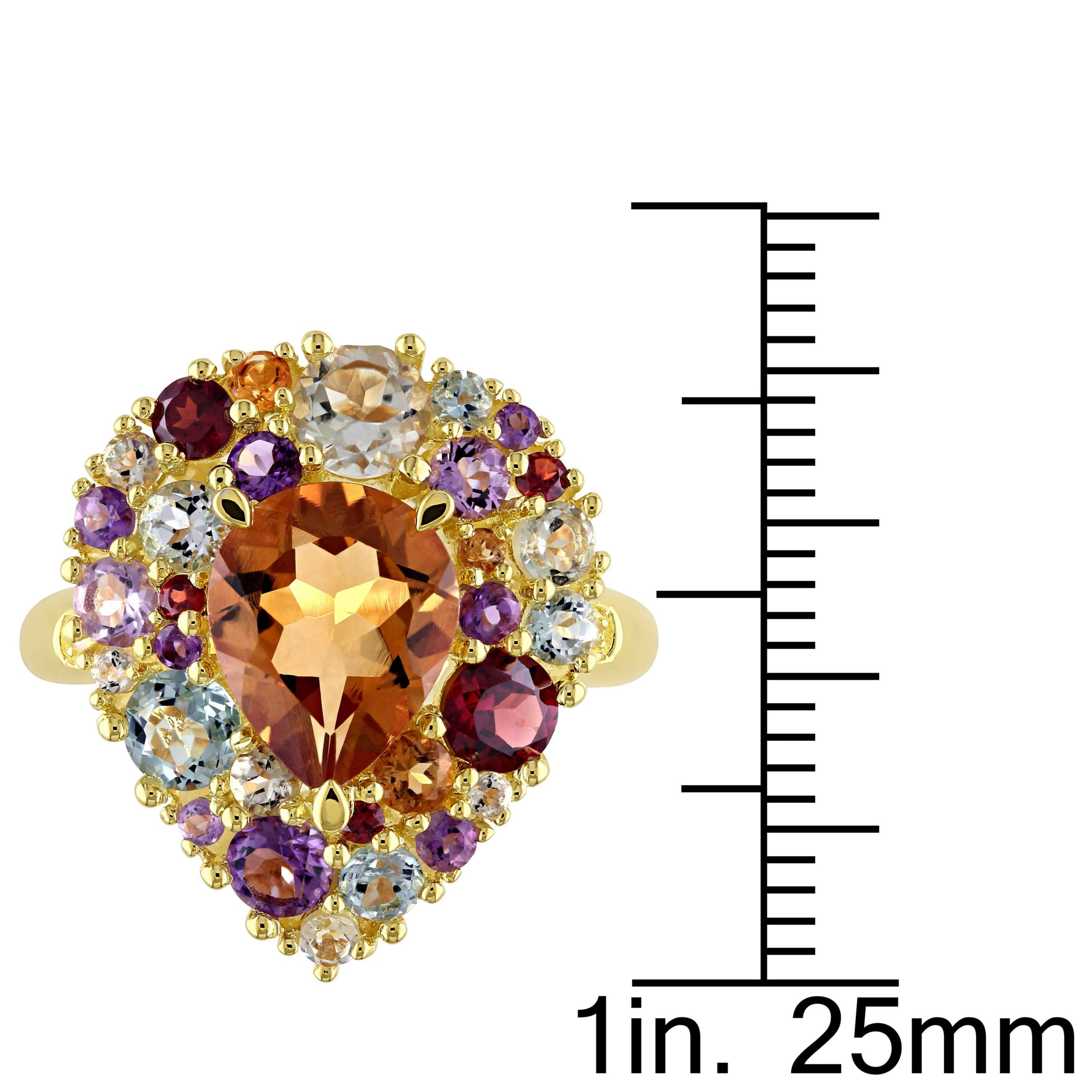 Diamond & Multi Gemstone Ring in Yellow Plated Sterling Silver