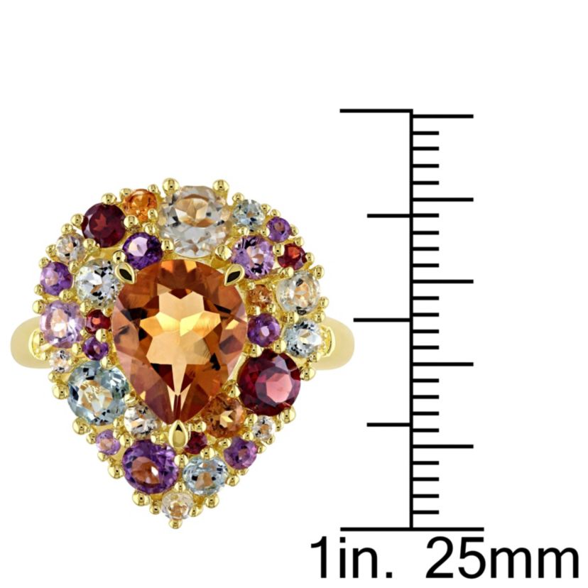 Diamond & Multi Gemstone Ring in Yellow Plated Sterling Silver