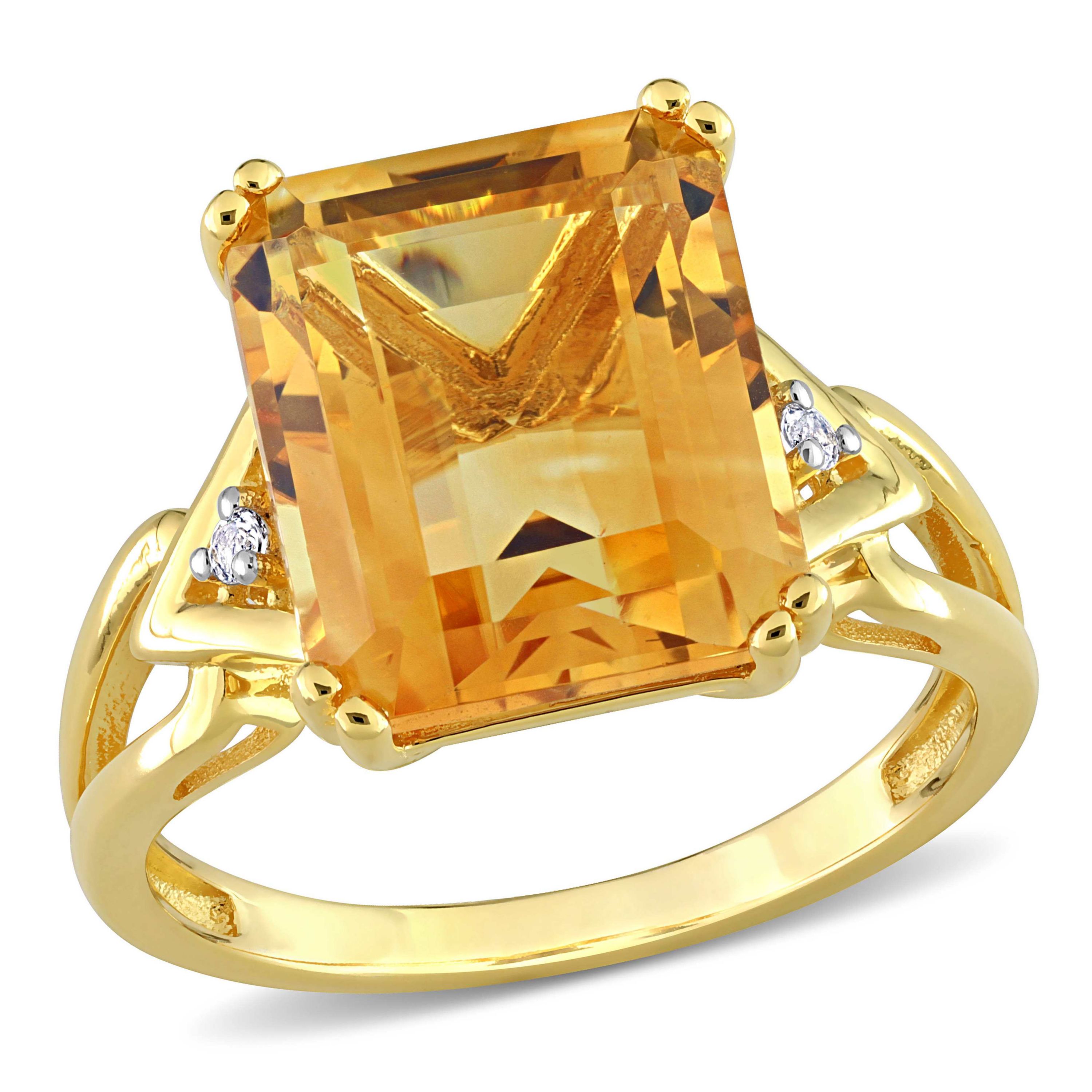 Citrine & White Topaz Ring in Yellow Plated Sterling Silver