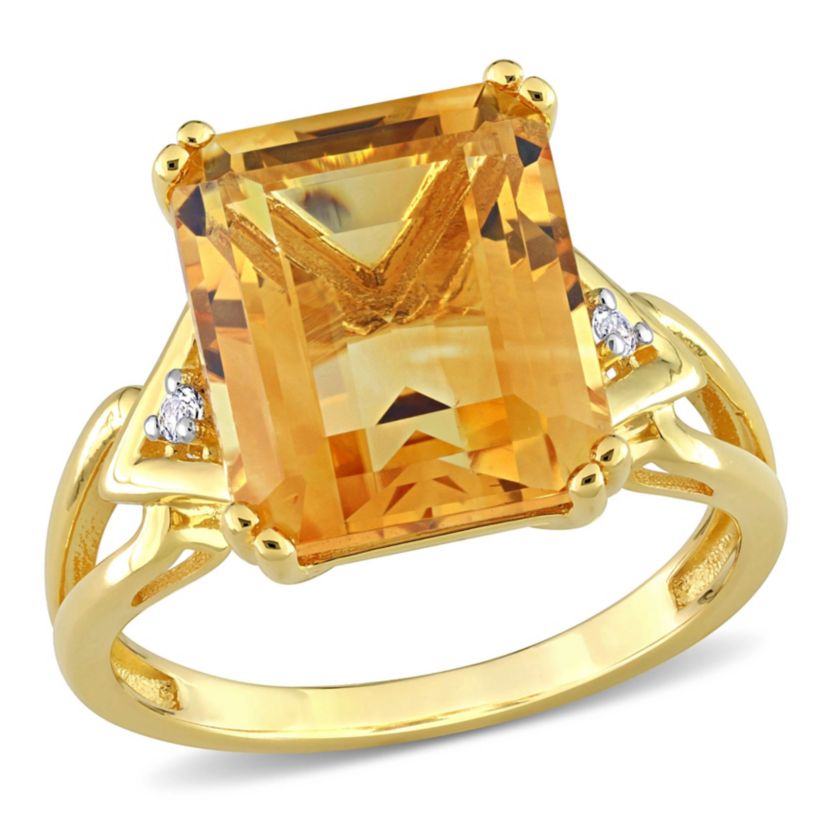 Citrine & White Topaz Ring in Yellow Plated Sterling Silver
