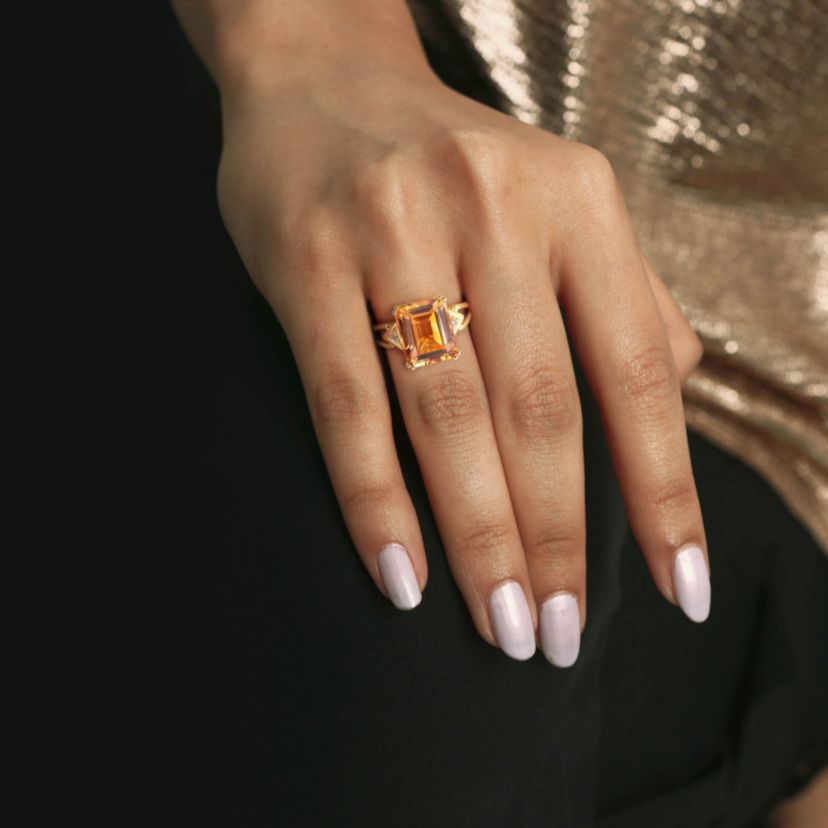 Citrine & White Topaz Ring in Yellow Plated Sterling Silver