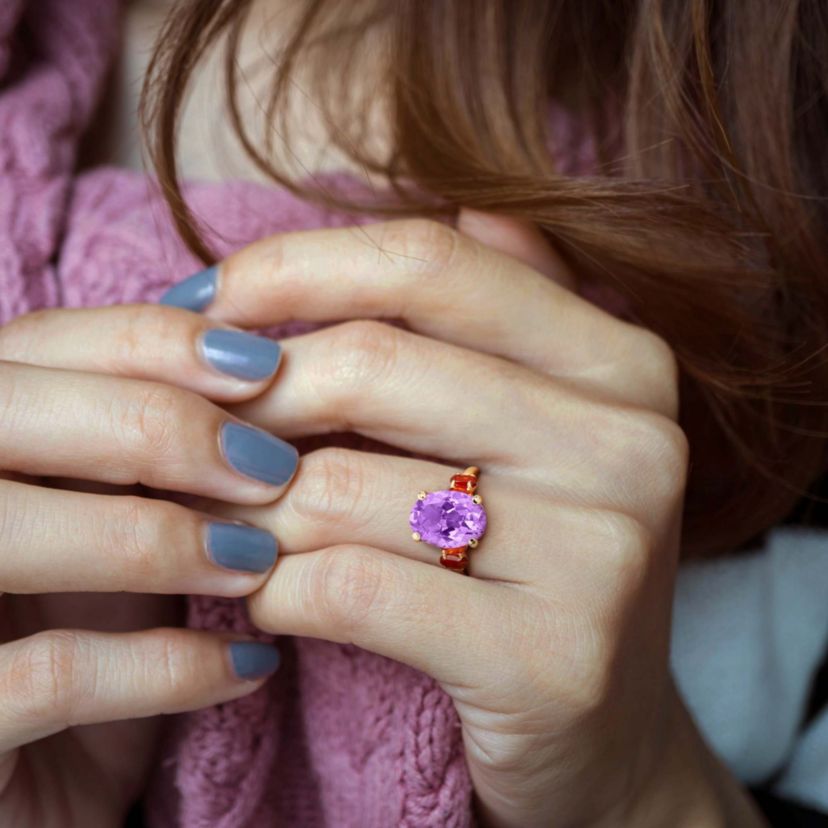 Amethyst & Madeira Citrine Ring in Yellow Plated Sterling Silver