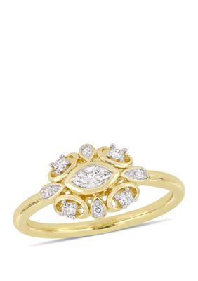 Belk & Co 1/4 ct. t.w. Marquise and Round-Cut Diamond Artisanal Ring in 10K Yellow Gold, White, 5 -  0682077833387