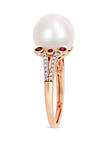 Cultured Freshwater Pearl, Ruby and 1/7 ct. t.w. Diamond Split Shank Ring in 10k Rose Gold