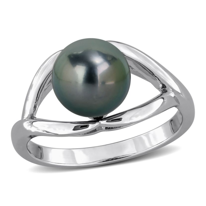 8-8.5mm Black Tahitian Cultured Pearl Ring in Sterling Silver