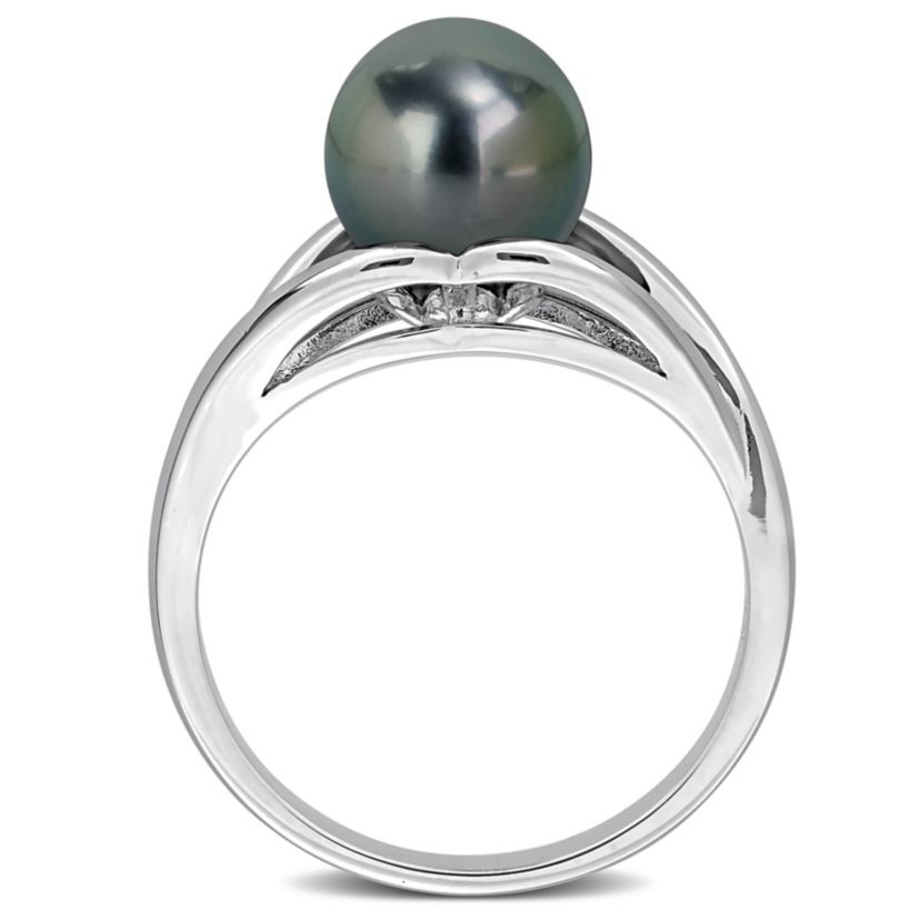 8-8.5mm Black Tahitian Cultured Pearl Ring in Sterling Silver