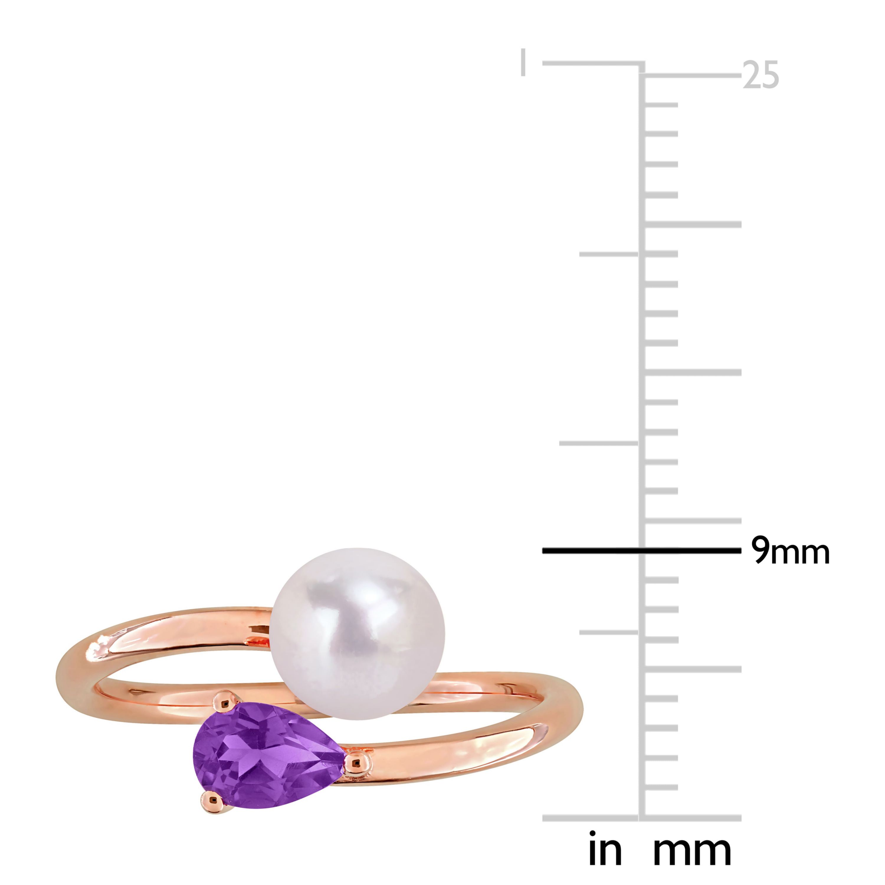 Amethyst & 6 - 6.5mm Freshwater Cultured Pearl Ring in Rose Plated Sterling Silver