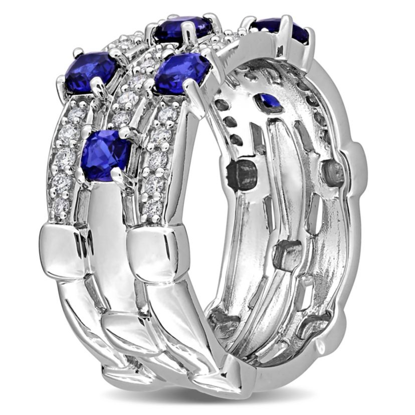 Lab Grown Diamond & Created Blue Sapphire Eternity Ring in Sterling Silver
