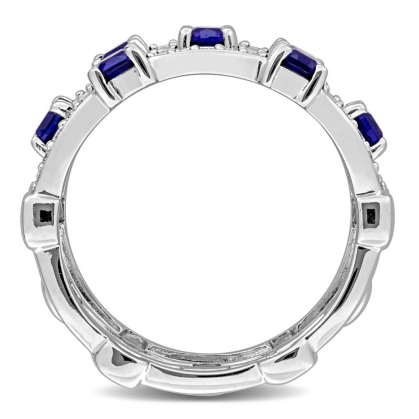 Lab Grown Diamond & Created Blue Sapphire Eternity Ring in Sterling Silver
