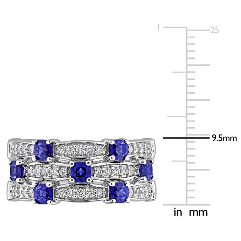 Lab Grown Diamond & Created Blue Sapphire Eternity Ring in Sterling Silver