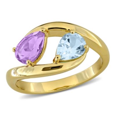 Belk & Co Amethyst & Sky Blue Topaz Ring in Yellow Plated Sterling Silver