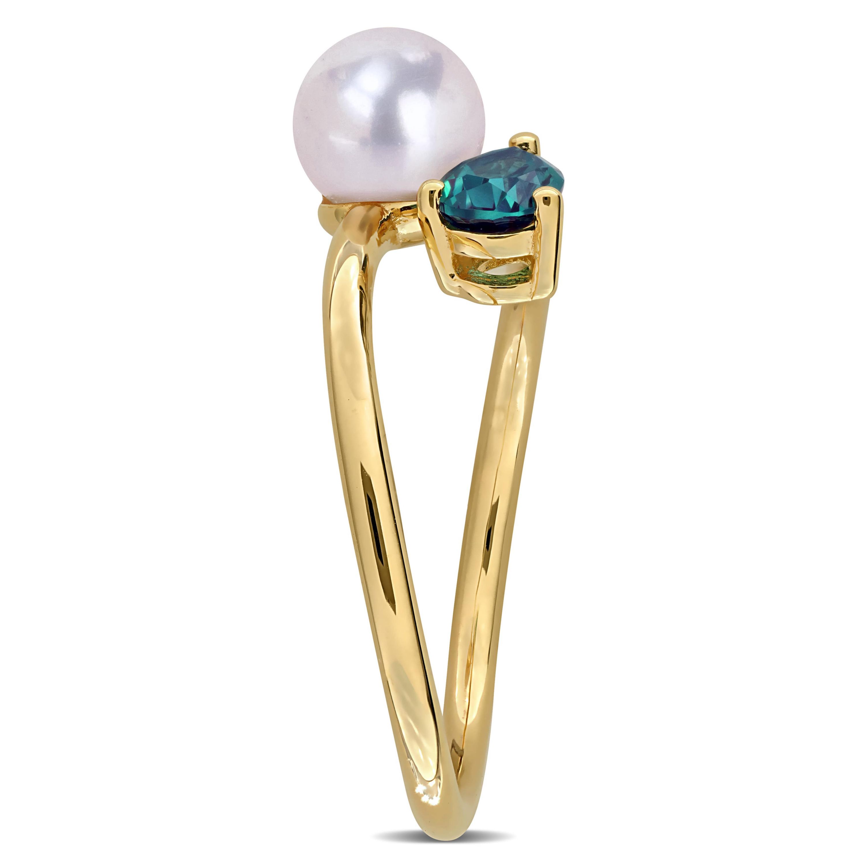 Lab Created Created Alexandrite & 6-6.5mm Freshwater Cultured Pearl Ring in Yellow Plated Sterling Silver