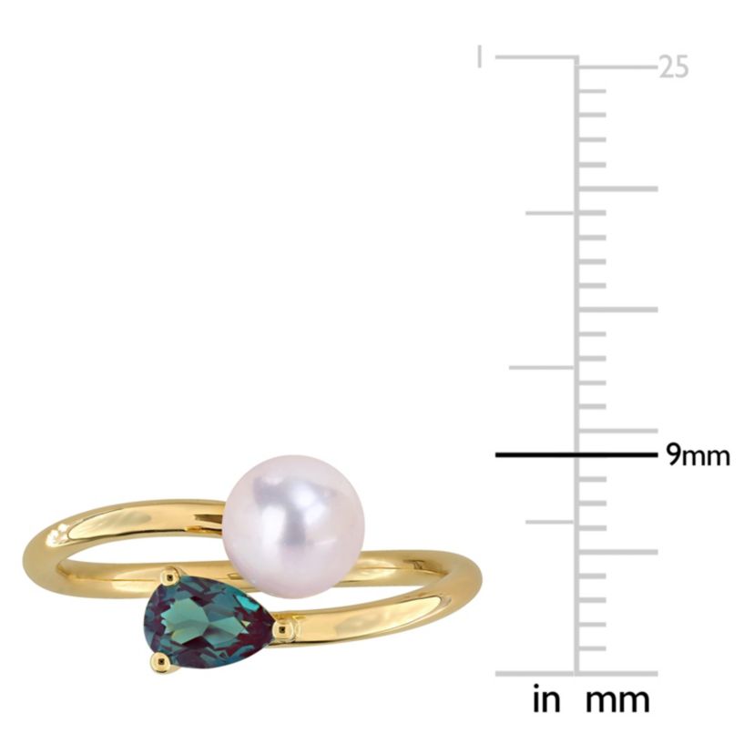 Lab Created Created Alexandrite & 6-6.5mm Freshwater Cultured Pearl Ring in Yellow Plated Sterling Silver