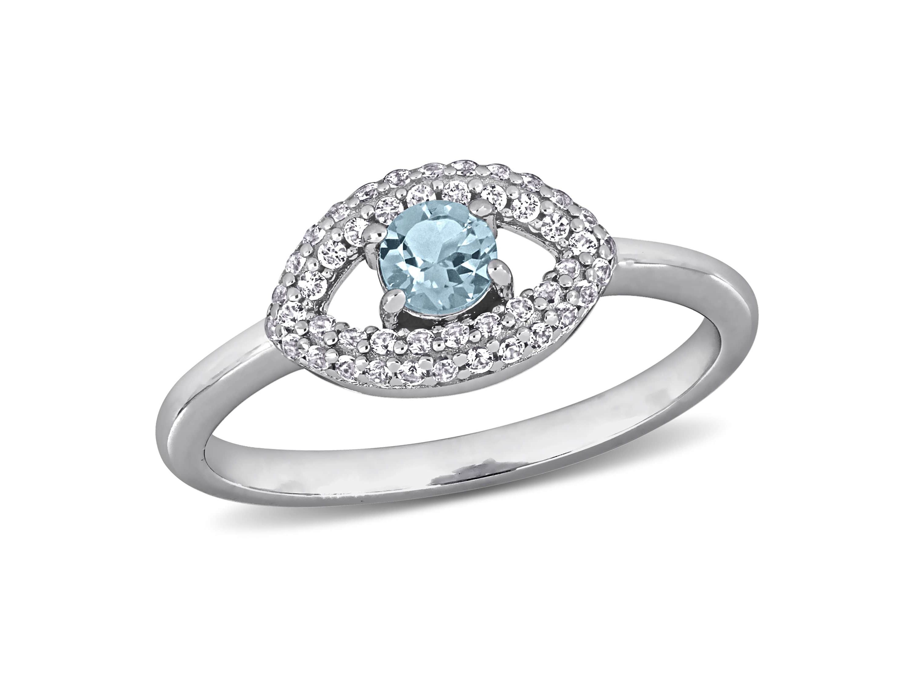 Lab Created Blue Topaz Created White Sapphire Ring in Sterling Silver