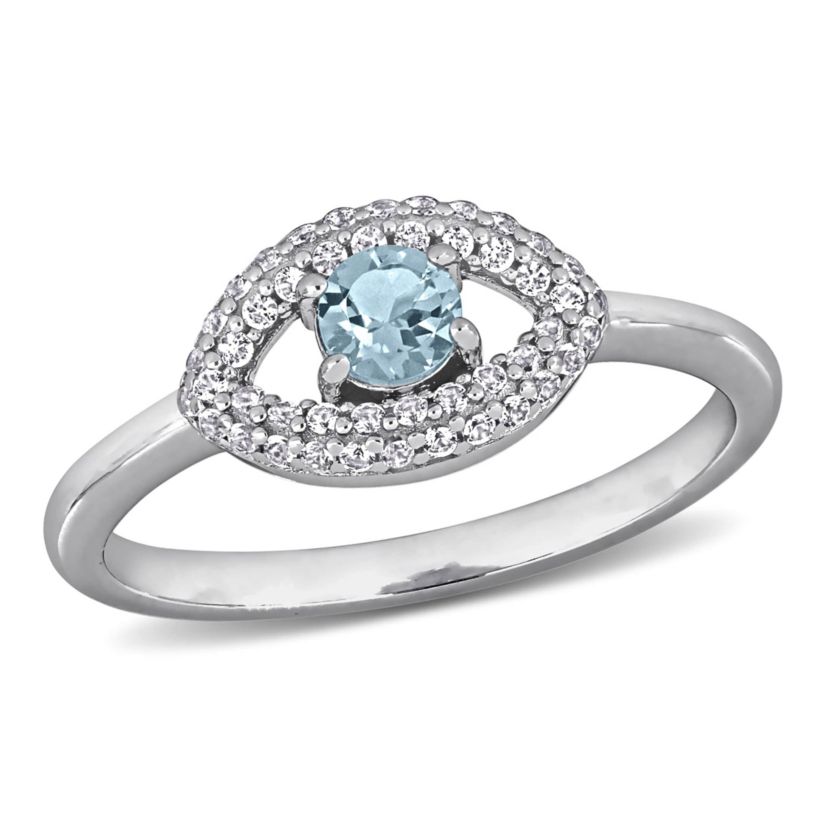 Lab Created Blue Topaz Created White Sapphire Ring in Sterling Silver
