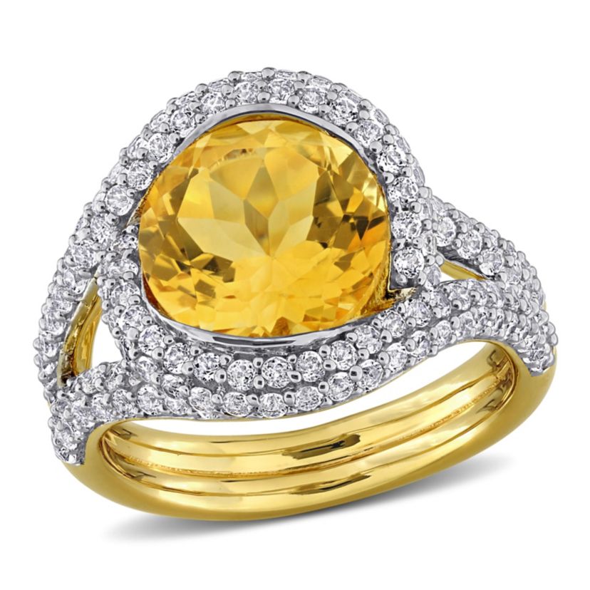 Citrine & White Topaz Ring in Yellow Plated Sterling Silver