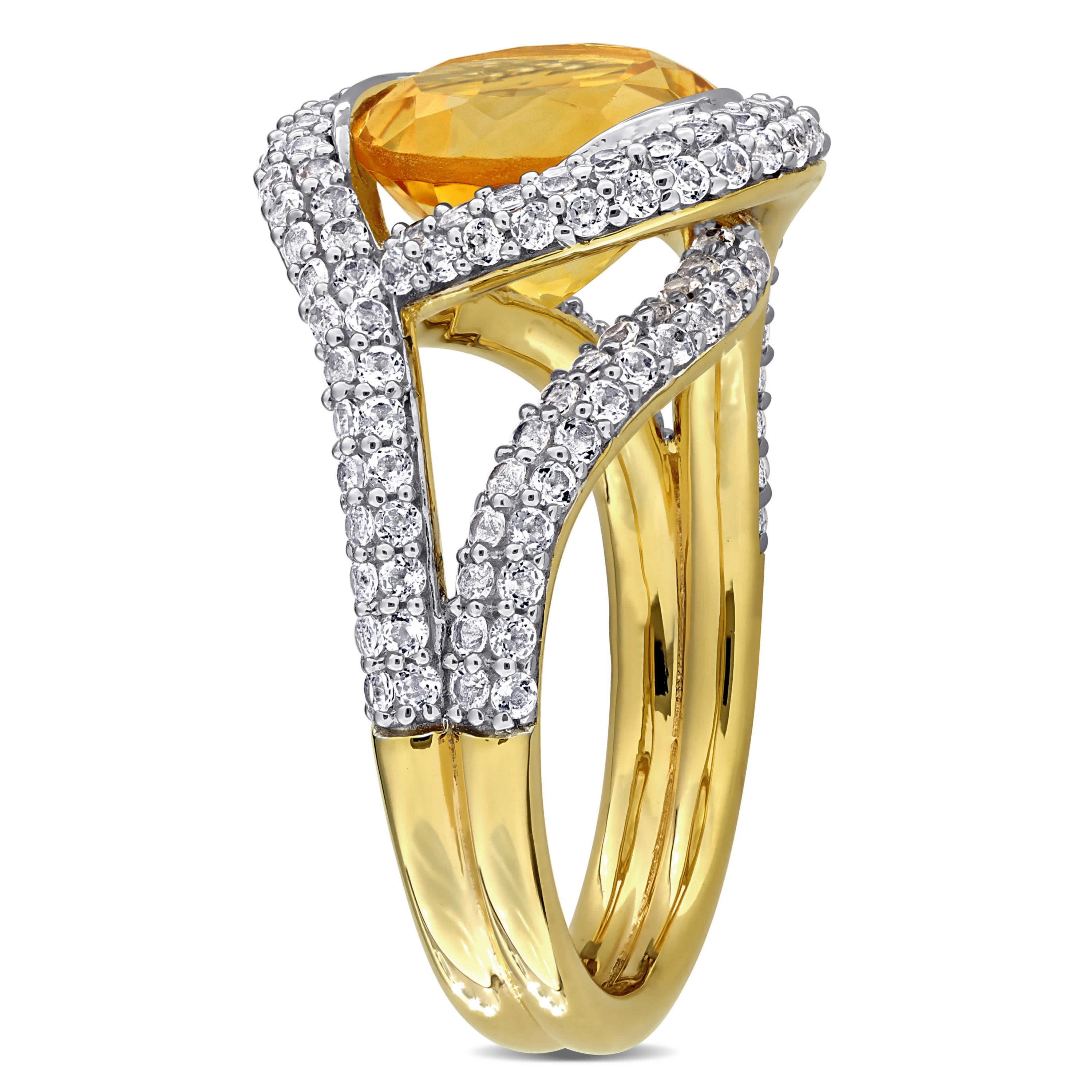 Citrine & White Topaz Ring in Yellow Plated Sterling Silver