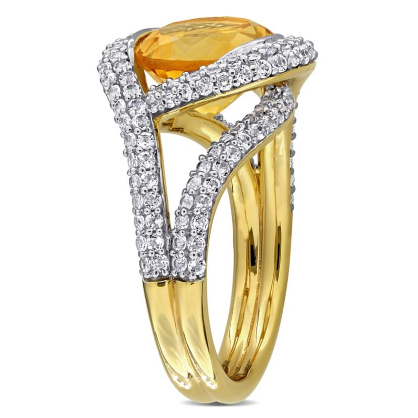 Citrine & White Topaz Ring in Yellow Plated Sterling Silver