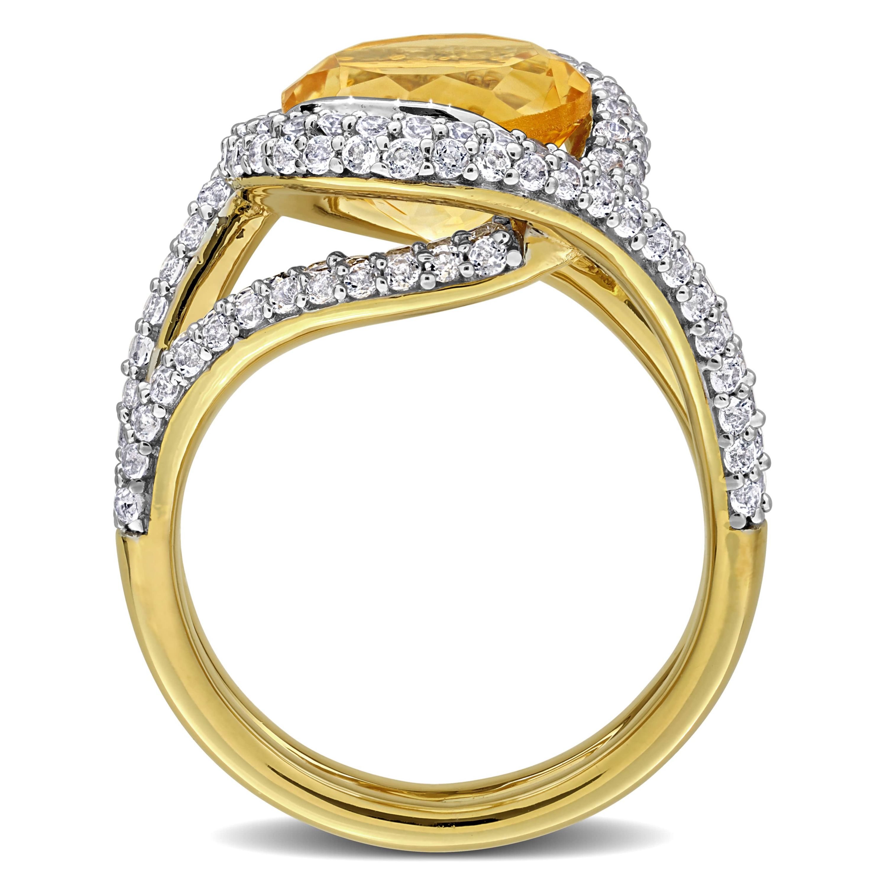 Citrine & White Topaz Ring in Yellow Plated Sterling Silver