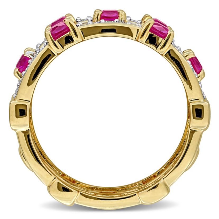 Lab Created Lab Grown Diamond & Created Ruby Eternity Ring in Yellow Plated Sterling Silver