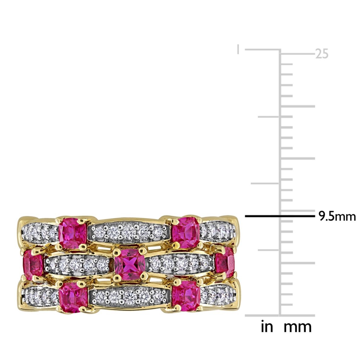 Lab Created Lab Grown Diamond & Created Ruby Eternity Ring in Yellow Plated Sterling Silver