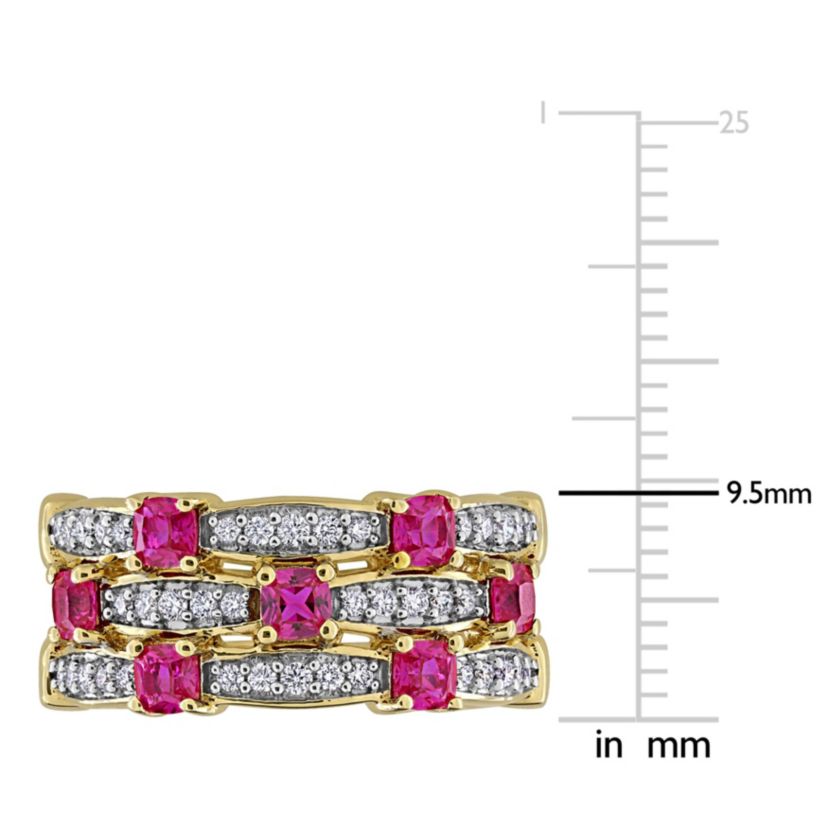 Lab Created Lab Grown Diamond & Created Ruby Eternity Ring in Yellow Plated Sterling Silver