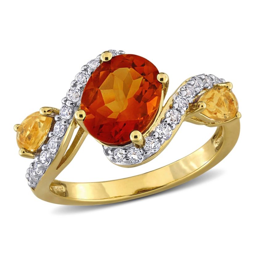 Madeira Citrine, Citrine & White Topaz Ring in Yellow Plated Sterling Silver