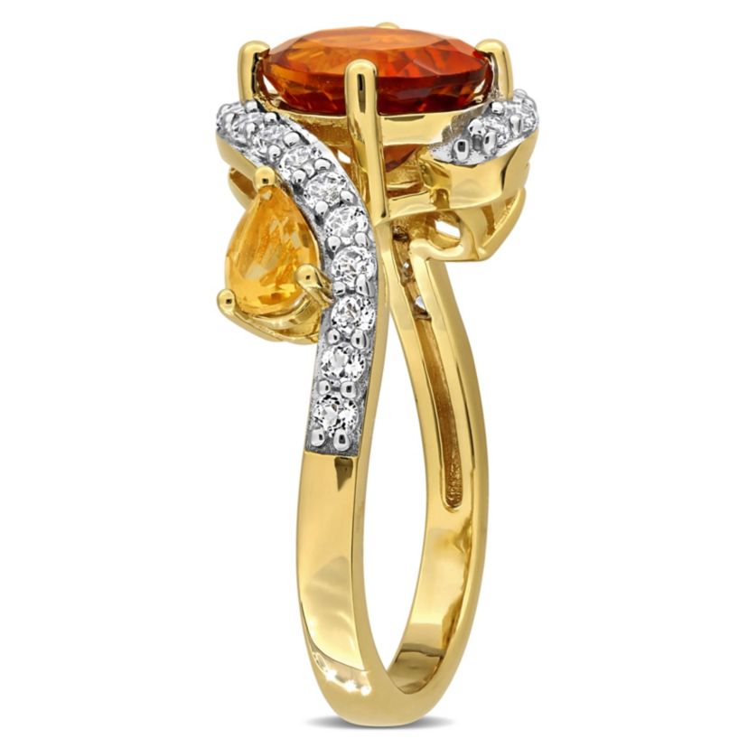 Madeira Citrine, Citrine & White Topaz Ring in Yellow Plated Sterling Silver