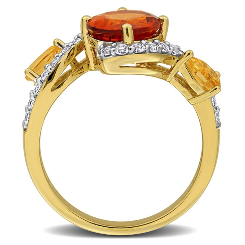 Madeira Citrine, Citrine & White Topaz Ring in Yellow Plated Sterling Silver