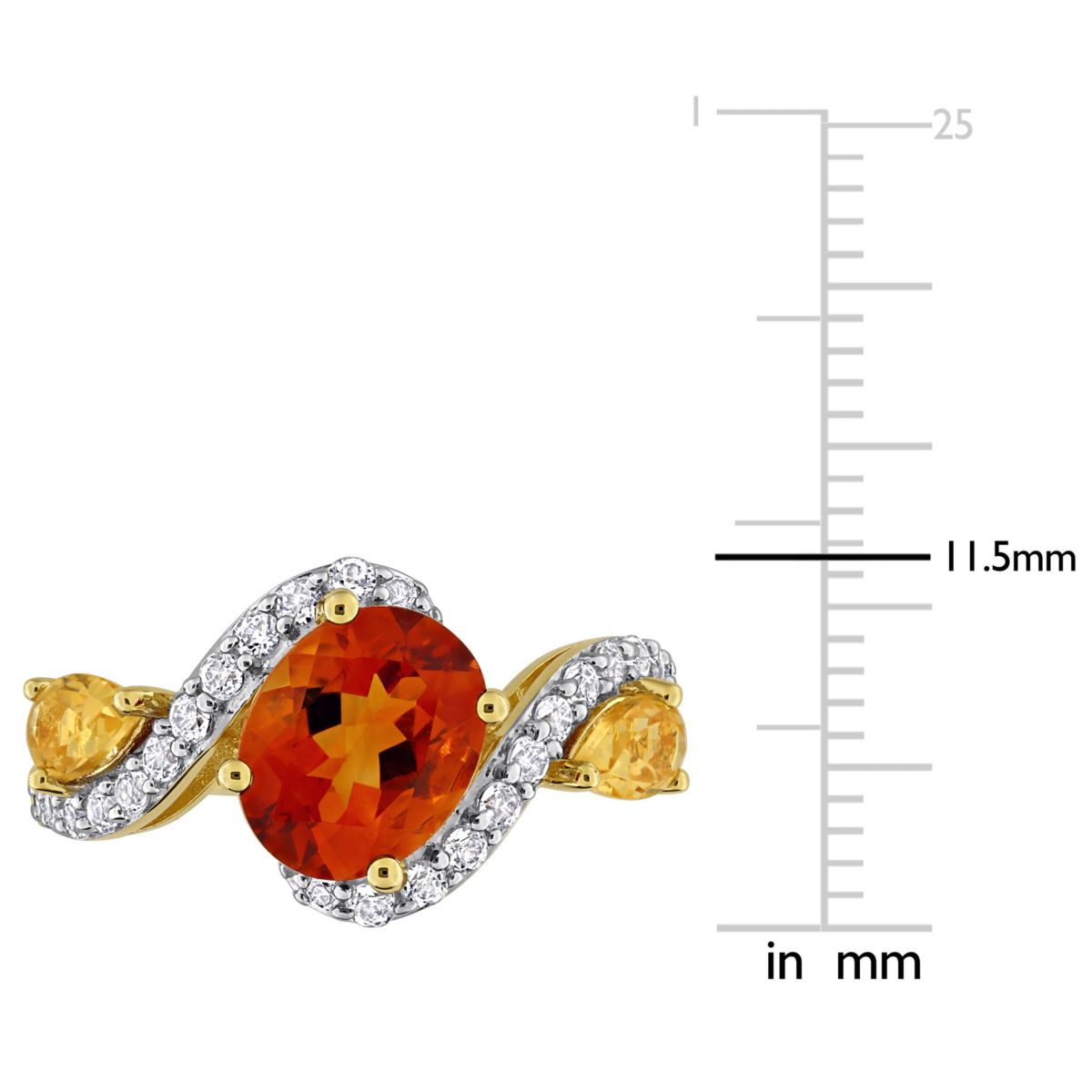 Madeira Citrine, Citrine & White Topaz Ring in Yellow Plated Sterling Silver