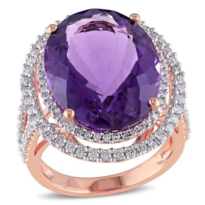 Belk & Co Amethyst & Diamond Double Hallo Cockjtail Ring in 14K Rose Gold, Pink, 6