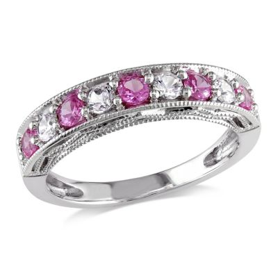 Belk & Co Lab Created Sapphire Ring in Sterling Silver, Pink, 5