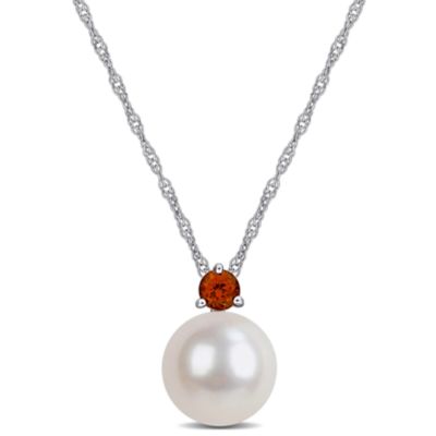 Belk & Co 7-7.5 mm Freshwater Cultured Pearl & Gemstone Pendant with Chain in 14k White Gold