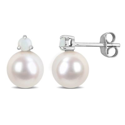 Belk & Co 7-7.5 mm Freshwater Cultured Pearl and Gemstone Drop Earrings in 14k White Gold