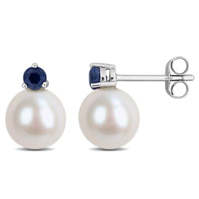 Belk & Co 7-7.5 mm Freshwater Cultured Pearl and Gemstone Drop Earrings in 14k White Gold