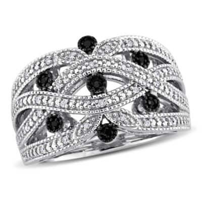 Belk & Co Black & White Diamond Ring in Sterling Silver Black Rhodium Plated, 6