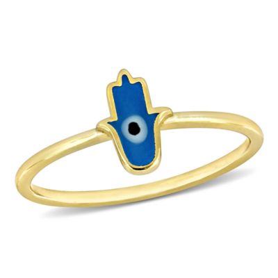 Belk & Co Turquoise & White Enamel Hamsa Ring in 14K Yellow Gold, 8
