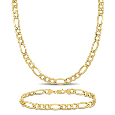 Belk & Co 2-Piece Set of Men's 7mm Figaro Chain Necklace & Bracelet in 10K Yellow Gold