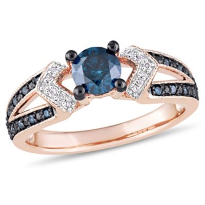Belk & Co Blue & White Diamond Ring in 10k Rose Gold Black Rhodium Plated, Pink, 6