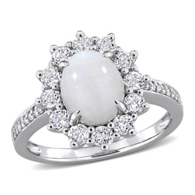 Belk & Co Diamond & Opal White Topaz Halo Ring in Sterling Silver