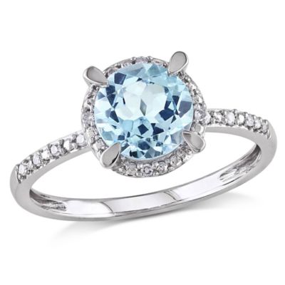Belk & Co 10k White Gold Blue Topaz and Diamond Ring